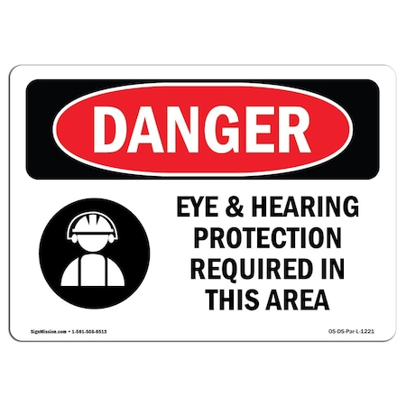 Signmission OSHA, Eye & Hearing Protection Required, 10in X 7in Alum, 10" W, 7" H, Landscape, OS-DS-A-710-L-1221 OS-DS-A-710-L-1221